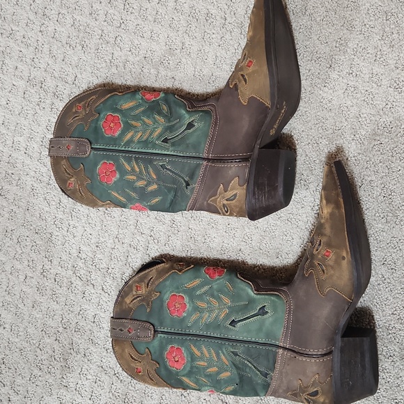 Laredo Miss Kate Brown & Teal Leather Floral Western Cowboy Boots Size 8 - Picture 4 of 16